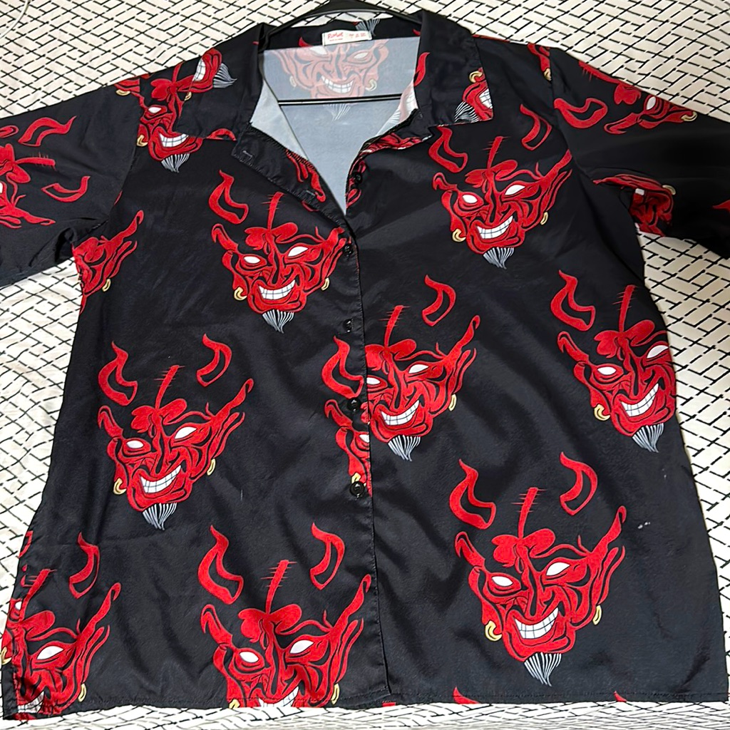 Devil Print Button Down Blouse